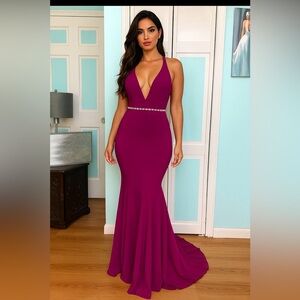 Size 2 Stretch Jersey Magenta Dark Pink Fuchsia Ieena Mac Duggal Prom Dress Gown